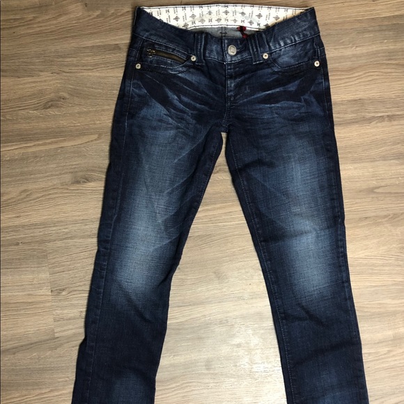 Dark Wash Skinny Jeans Pocket Details Cross Sz 27 - Picture 4 of 5